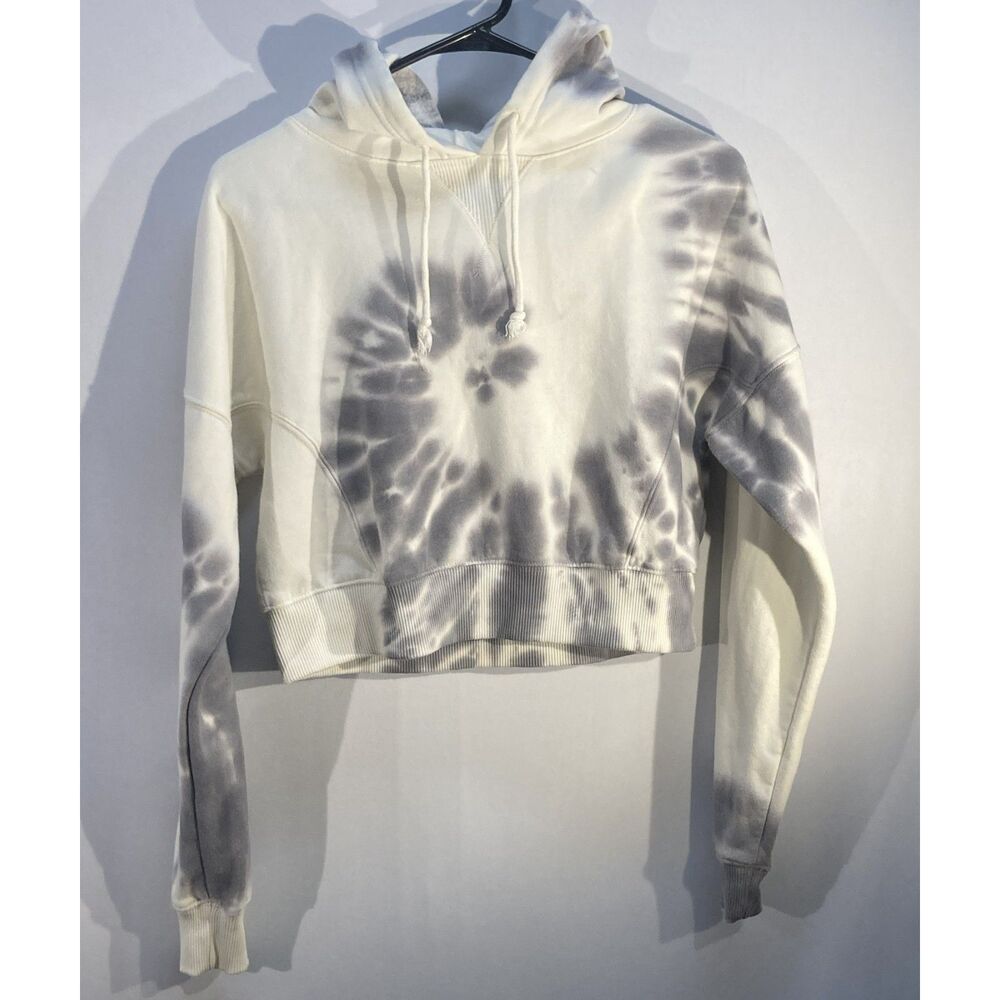 Aeropostale Tie Dye Cropped Hoodie Size XS Grey Cream Pullover Sweatshirt